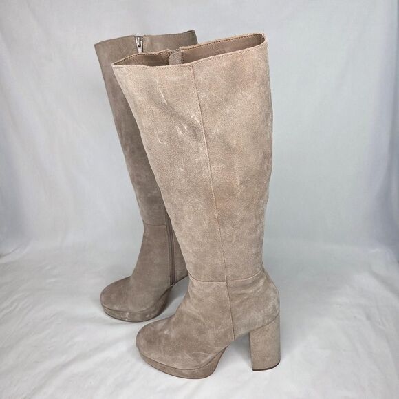 Steve Madden Shoes - Steve Madden Taupe Suede Block Heeled Frankie Azura Boots Women's 9M
